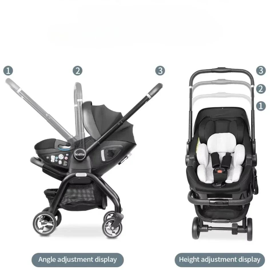 Poussette bébé rose 4-en-1 neuve avec nacelle, siège auto multifonctionnel, poussette de luxe, pliab