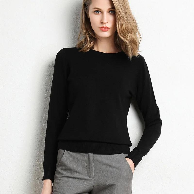 Pull Slim à col rond pour femme, couleur unie, mélange de laine et cachemire, chemise à manches long