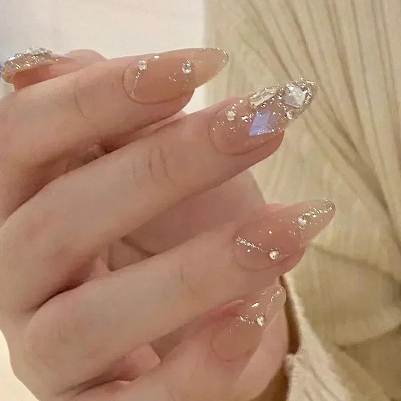 24 pièces amande Pure fait à la main presse sur les ongles couverture complète papillon français per
