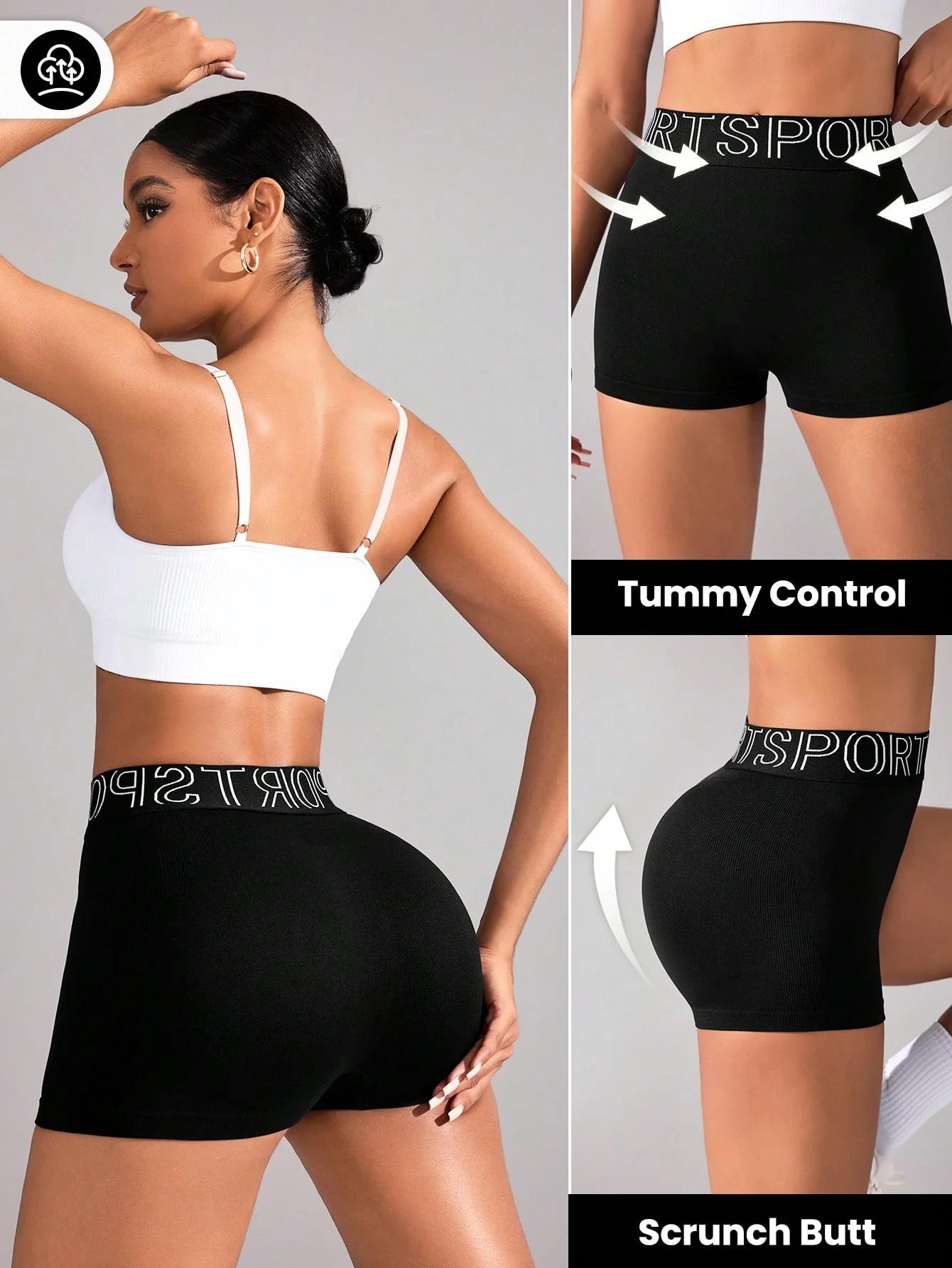 Short d'entraînement froissé femme sans couture - Taille haute contour pour yoga gym et motard