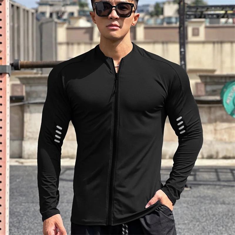Veste fitness manches longues homme - Sweat-shirt entraînement gym cardigan zip jogging printemps automne