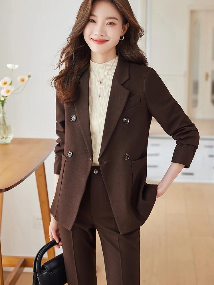 Costume pantalon à la mode pour femmes, tenue de bureau et de travail, Blazer et pantalon Beige, noi