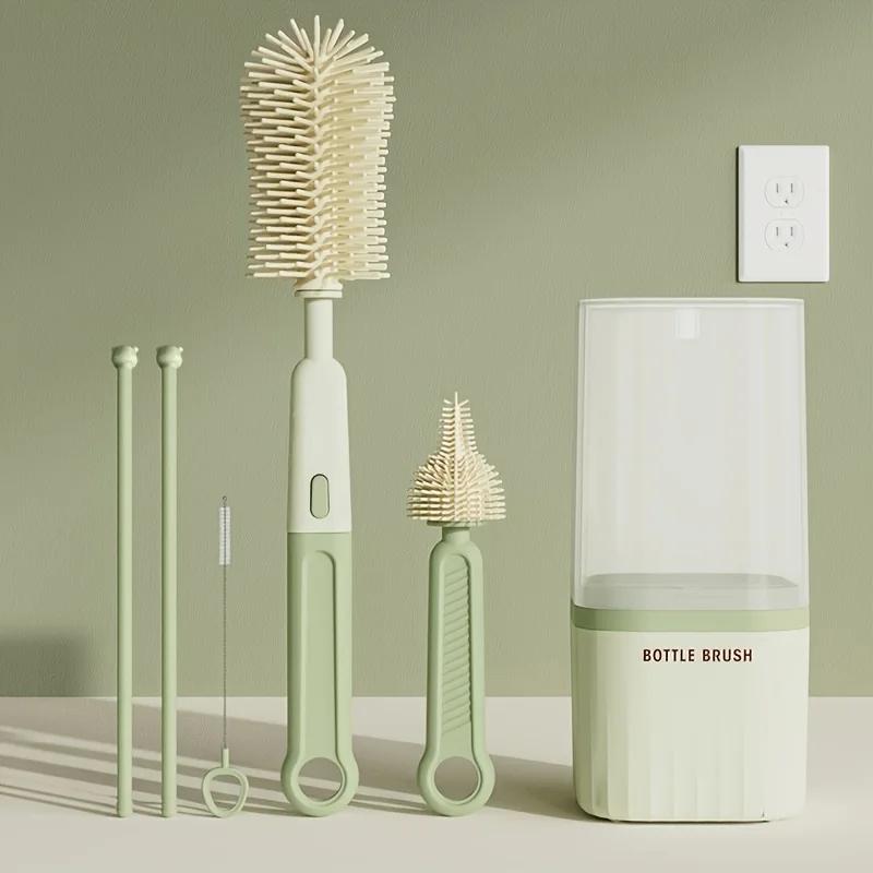 Brosse à biberon en Silicone pour bébé, ensemble d'outils de nettoyage portables à poignée droite 36