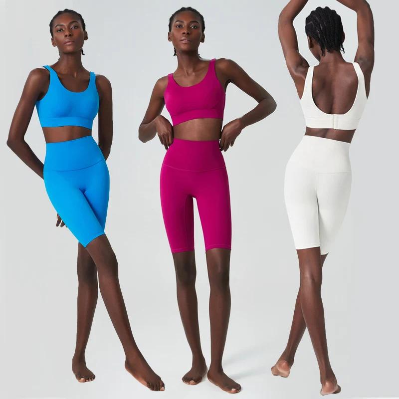 Ensemble de Yoga et Fitness pour femmes, couleur unie, doux, combinaison de gymnastique, respirant, 