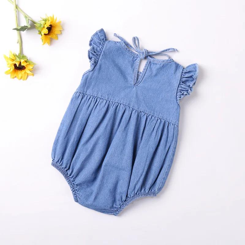 Barboteuse à volants pour bébés filles, barboteuse en coton et Denim, sans manches, body d'été, tenu