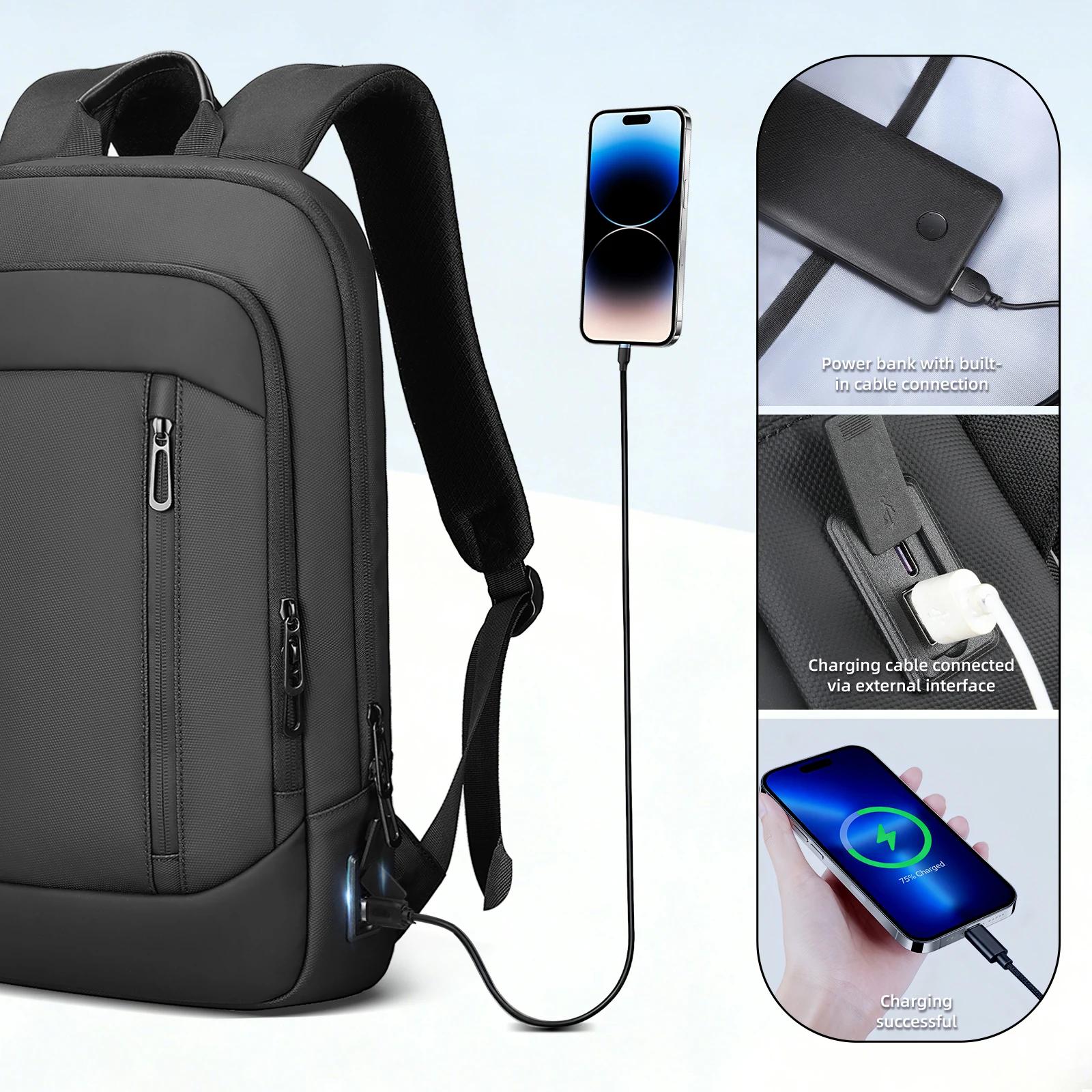 Sac à dos léger pour hommes d'affaires HK Slim, sac à dos pour ordinateur portable 15,6 pouces avec 