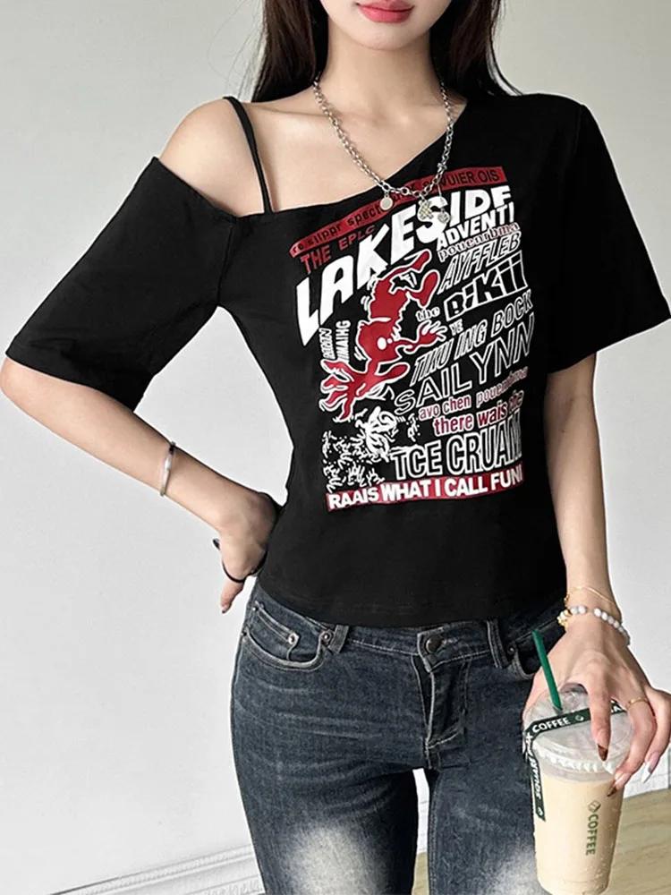 T-shirt gothique Y2K pour femme, imprimé lettre off initiated Punk, Harajuku, Streetwear d'été, Grun