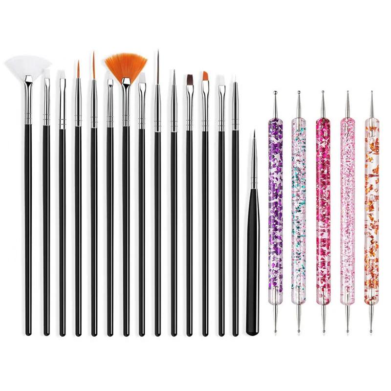5/20 pièces Nail Art brosse conception pointe peinture dessin sculpture pointillage stylo FlatFan Li