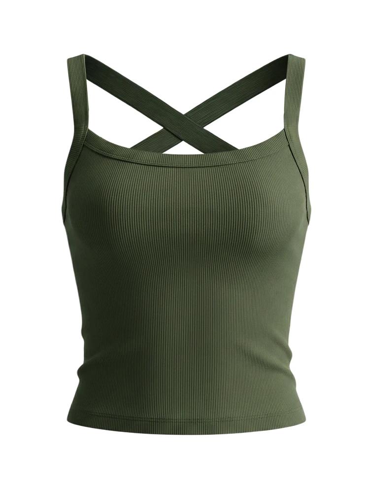 Débardeur Femme Col Basse à Bretelles Croisées Uni Extensible Moulant Sexy Midnight Hottie pour Fête