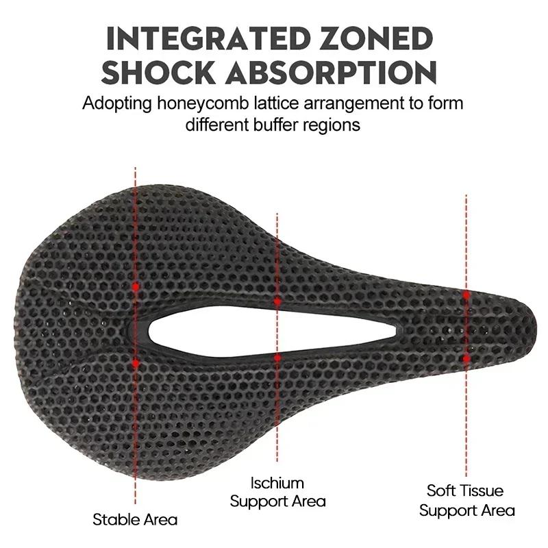 Selle de vélo imprimée en 3D ultralégère en Fiber de carbone, coussin de siège de vélo de route et d