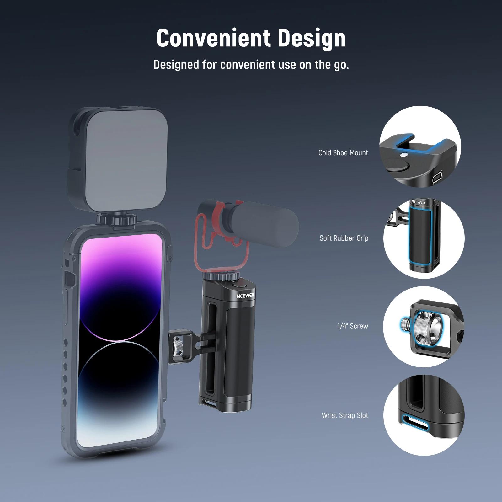 Neewer poignée latérale universelle avec télécommande sans fil pour Smartphone Cage Rig 2 adaptateur