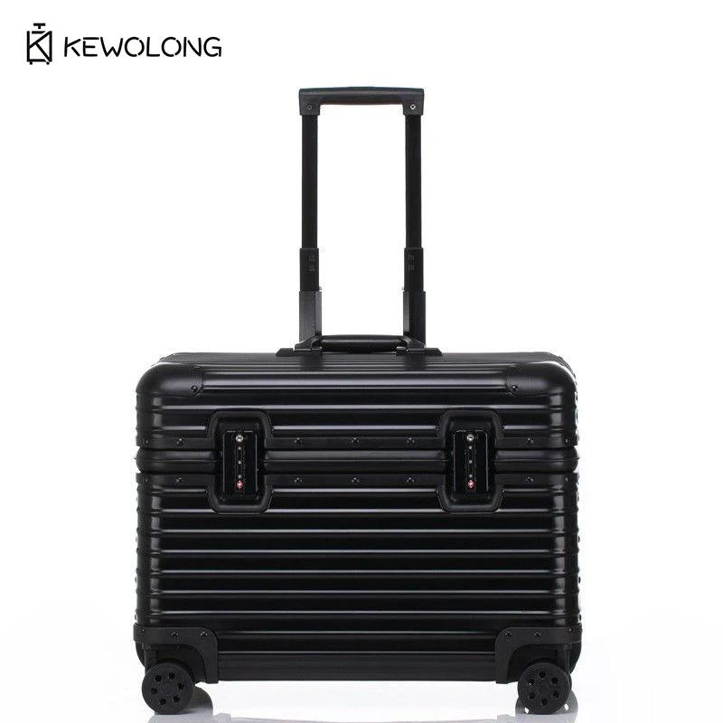 Valise en aluminium à coins arrondis, bagage cabine rigide à ouverture par le haut avec roulettes à 