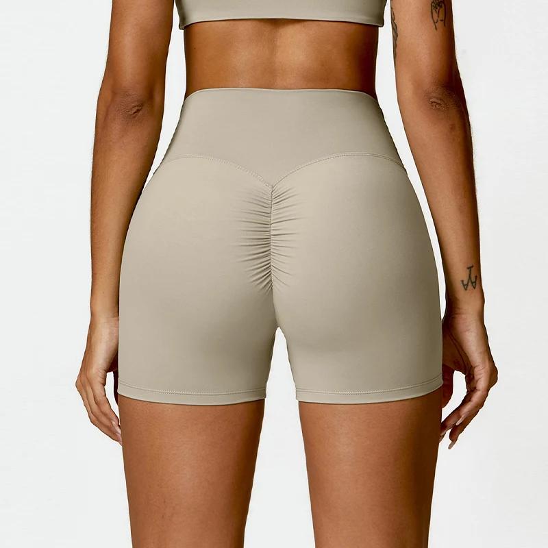 Hearuisavy Short de sport taille haute pour femme, effet push-up fessier froncé, coupe ajustée, pour