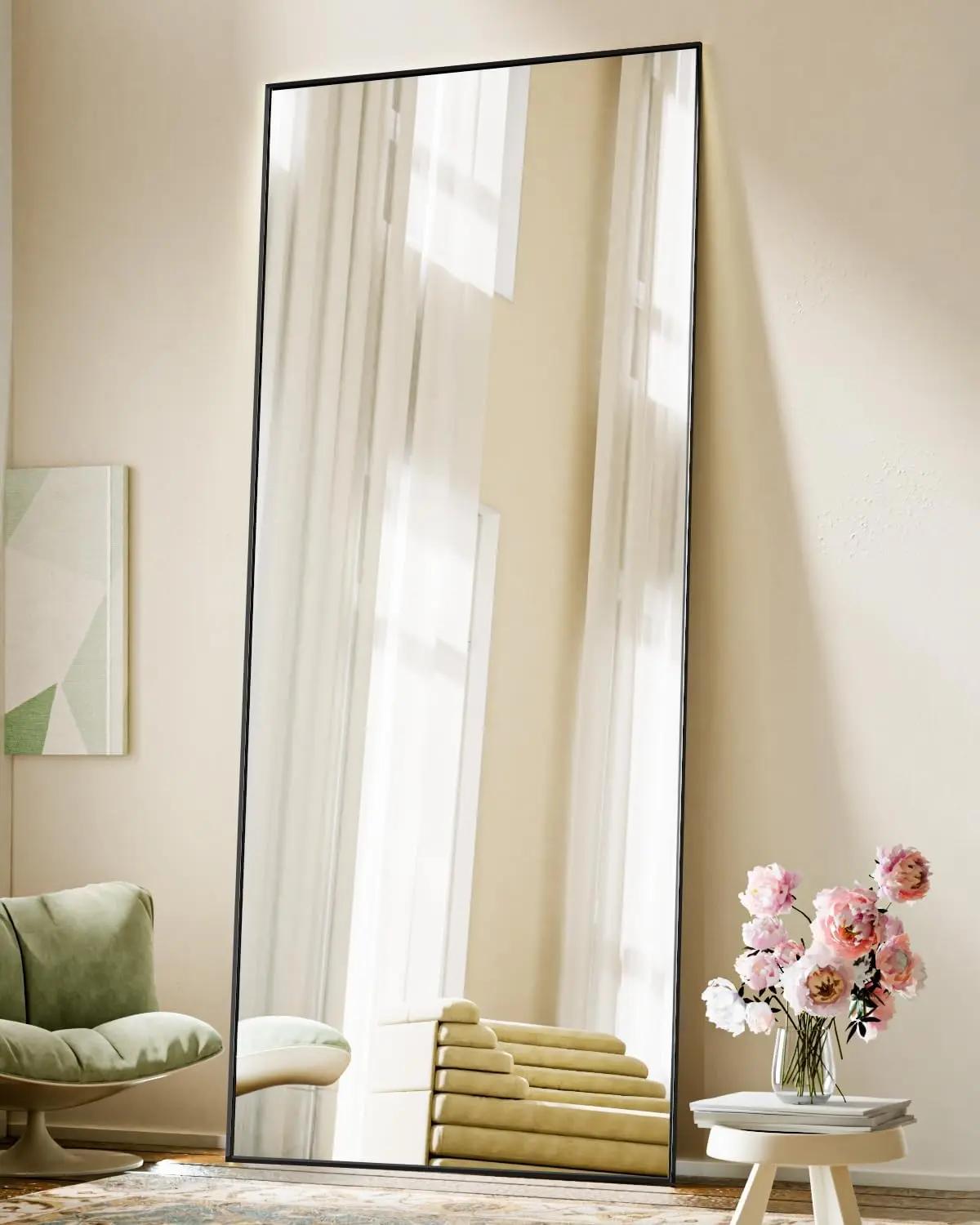 Miroir pleine longueur, 71 "x 26" sur pied suspendu ou penché contre le mur miroirs de sol Dressing 