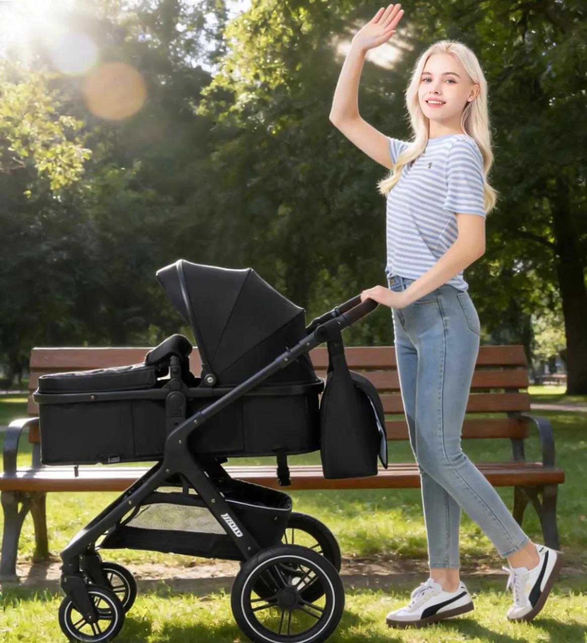 Nouvelle poussette double 3-en-1 2026 avec siège auto, pliable et portable, haute vue, pour nouveau-