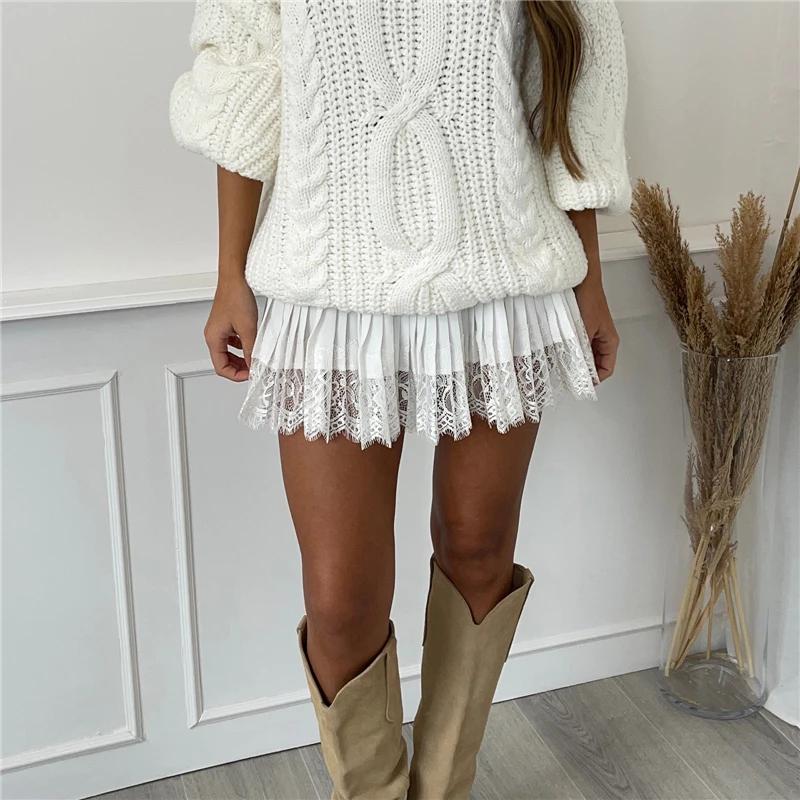Mini jupe en dentelle pour femme, taille basse, ourlet à volants superposés, noir, blanc, lingerie c