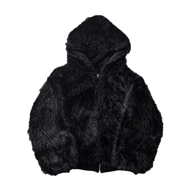 Manteau Parka surdimensionné en fausse fourrure pour homme, épais et chaud, noir, réversible, avec c