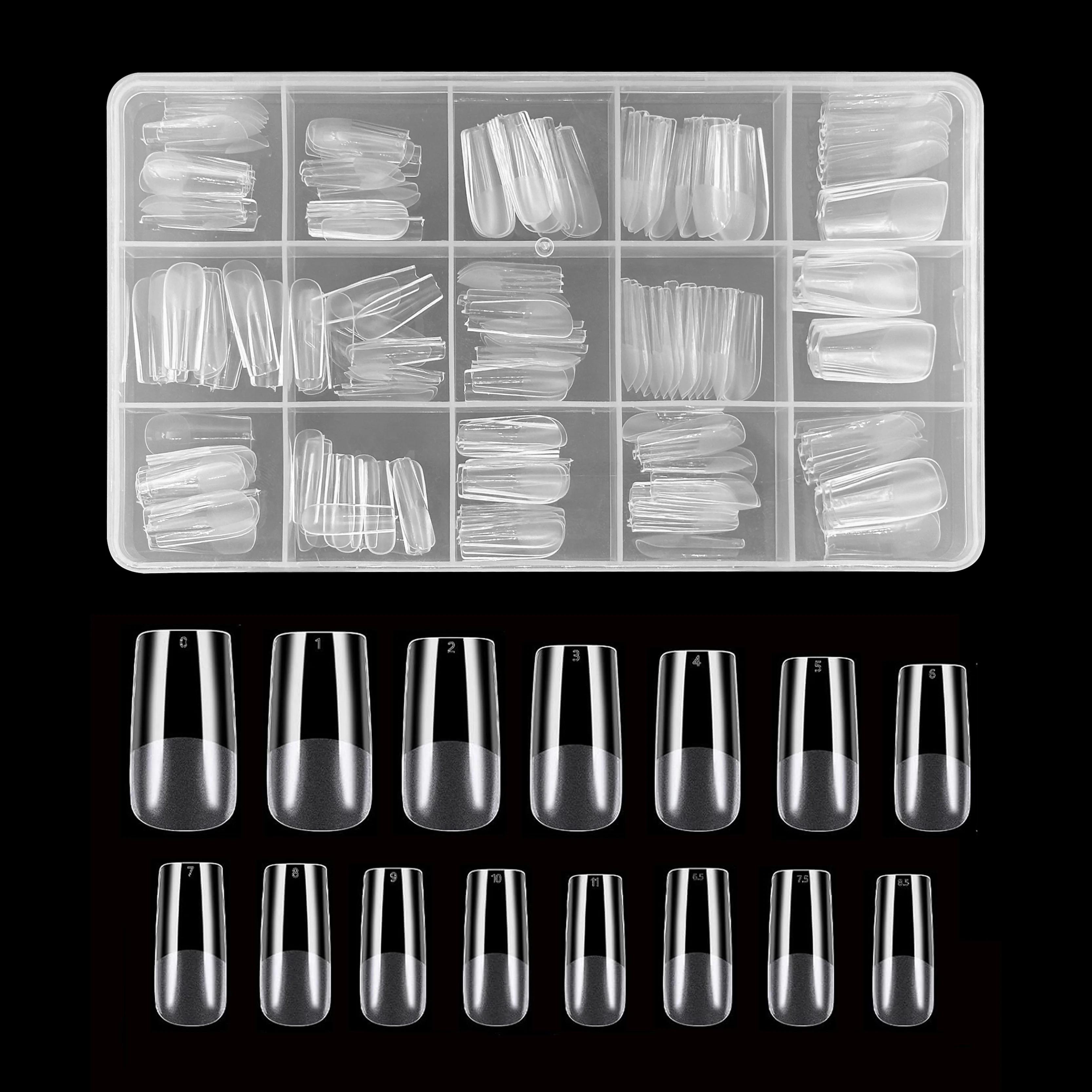 240/330 pièces pointes d'ongles demi-mates, carrés 15 tailles faux ongles transparents couverture co