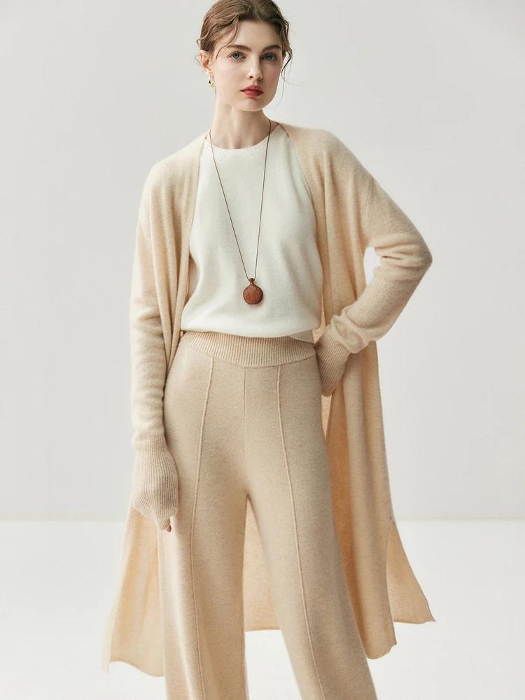 CHICUU femmes Long Cardigan pull 100% cachemire tricots point ouvert décontracté Simple Long Cardiga