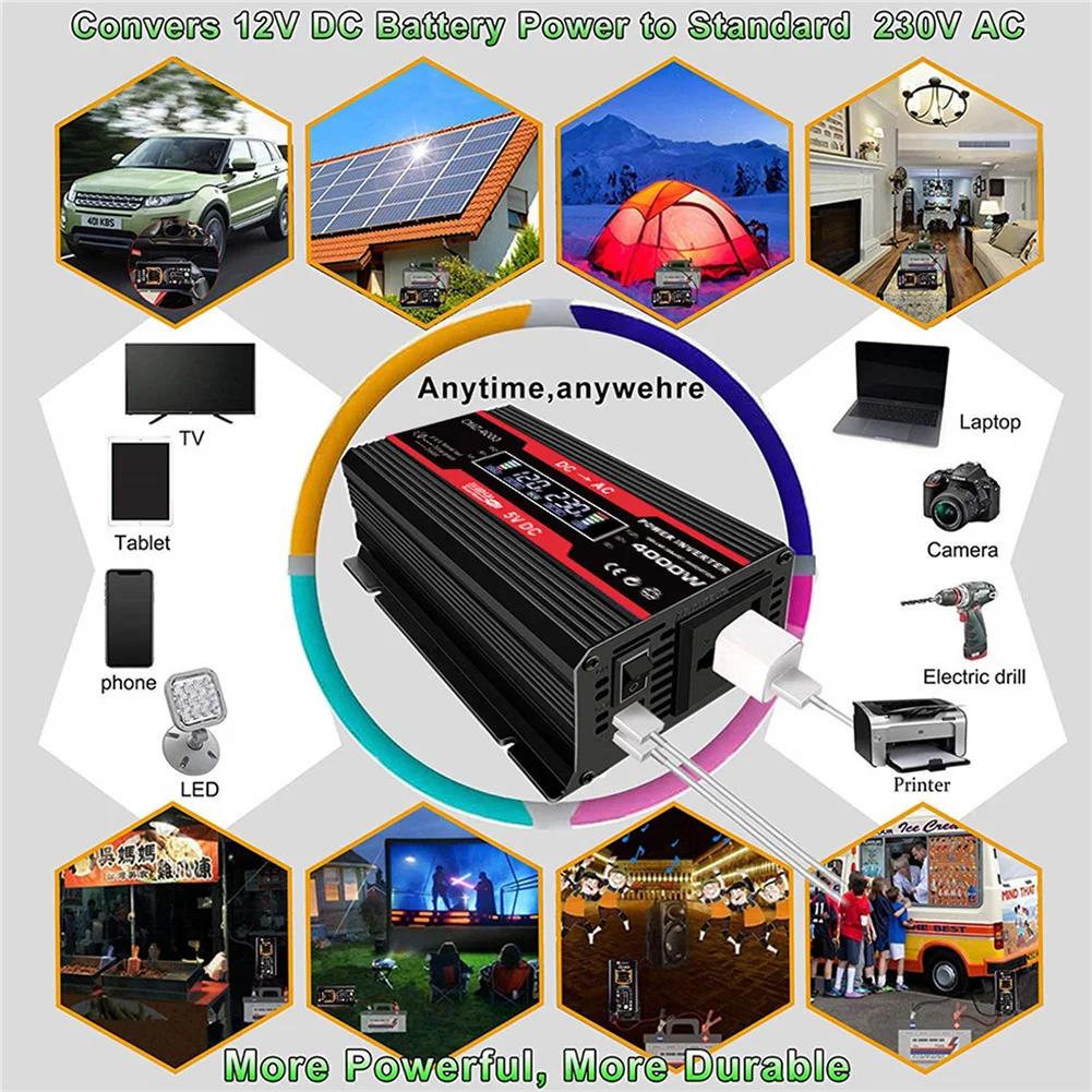 Onduleur à onde sinusoïdale modifié 4000W cc 12V à AC 110V/220V, affichage LCD, convertisseur de pui