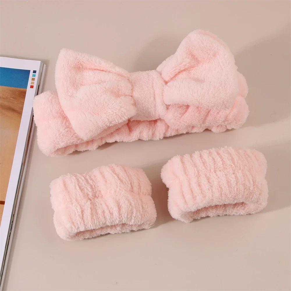 3 pièces Spa bandeau bracelet pour laver le visage microfibre maquillage serviette bandes de cheveux