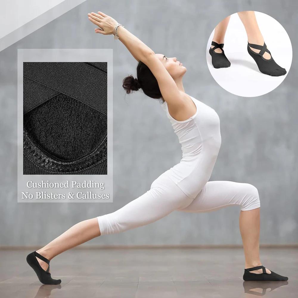 6 paires de chaussettes de Yoga pour femmes chaussettes de Barre antidérapantes avec sangles chausse