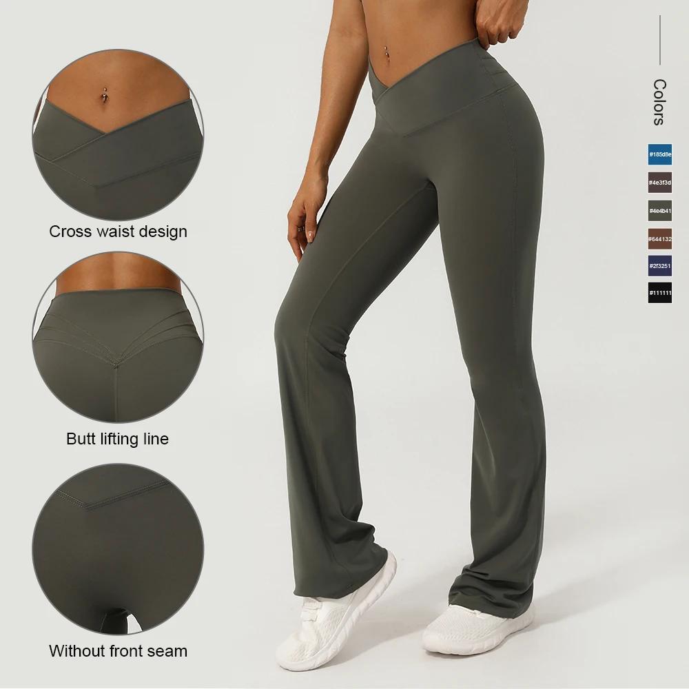 Pantalon évasé de Fitness croisé en V, levage des fesses, taille croisée, Leggings de Sport de Yoga,