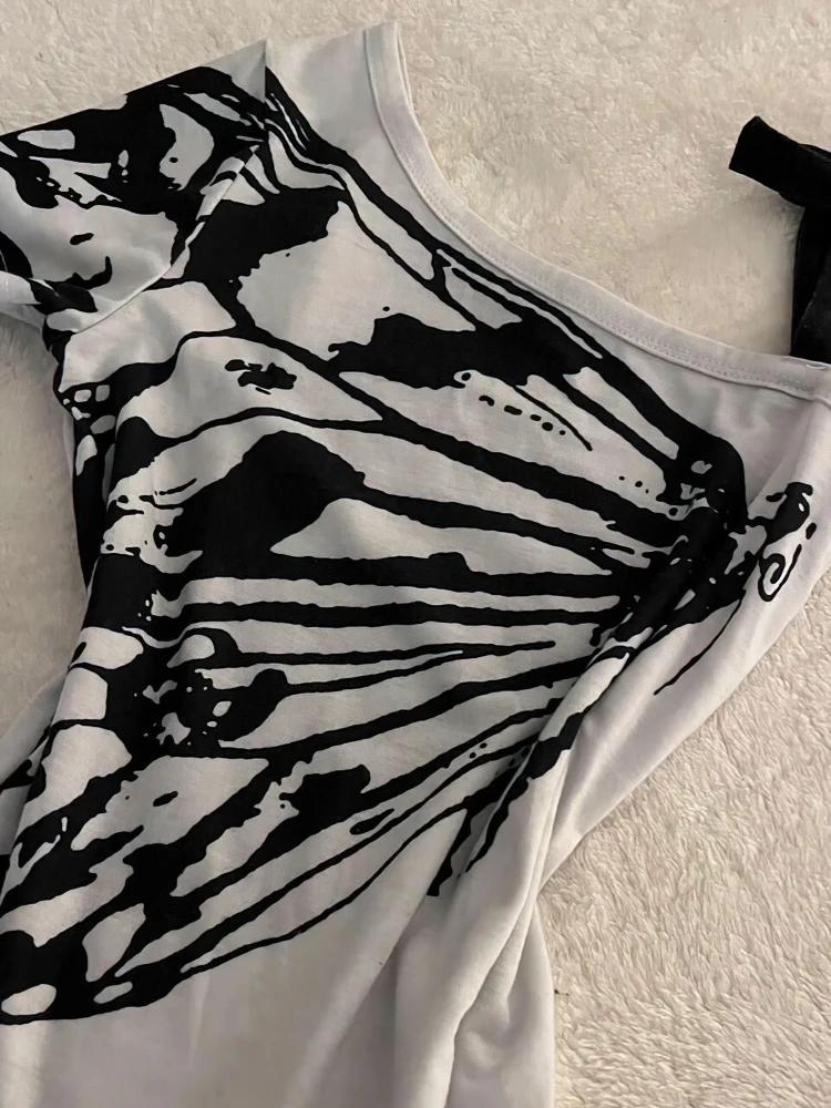 T-shirt manches courtes femme, épaules dénudées, Sexy, coréen, Harajuku, imprimé esthétique, hauts f