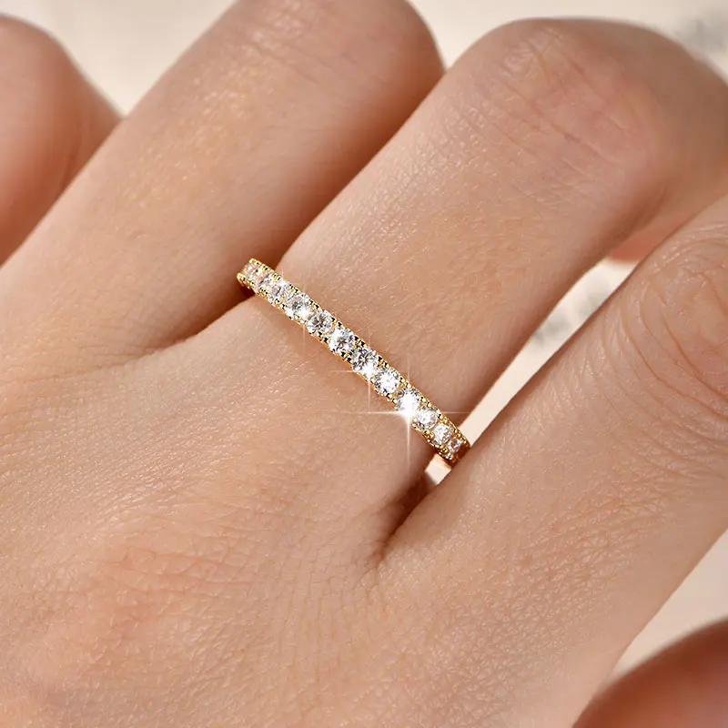 Bague Anziw 2 mm en moissanite couleur D pour femme, alliance scintillante, bague d'éternité en or 1