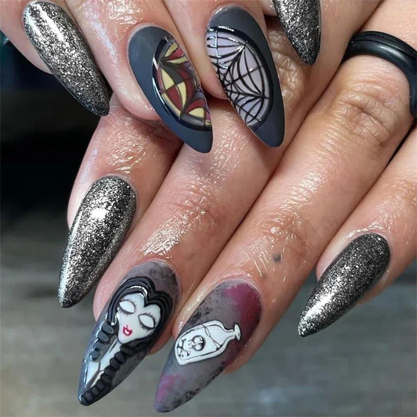 24 pièces/ensemble Faux ongles en acrylique longs forme ballerine à presser, réutilisables, colorés 