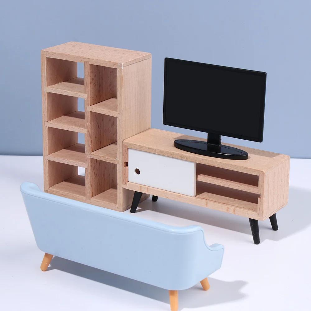 Meubles miniatures de maison de jeu, échelle 1:12, canapé-lit, armoire TV, micro scène, modèle de co