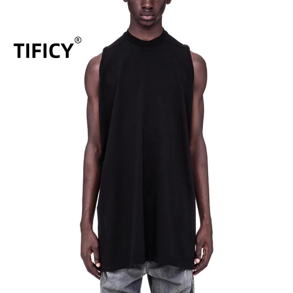 Dark RICK RO Style coton haute rue hommes couleur unie petit col épaules dénudées grand en forme de 