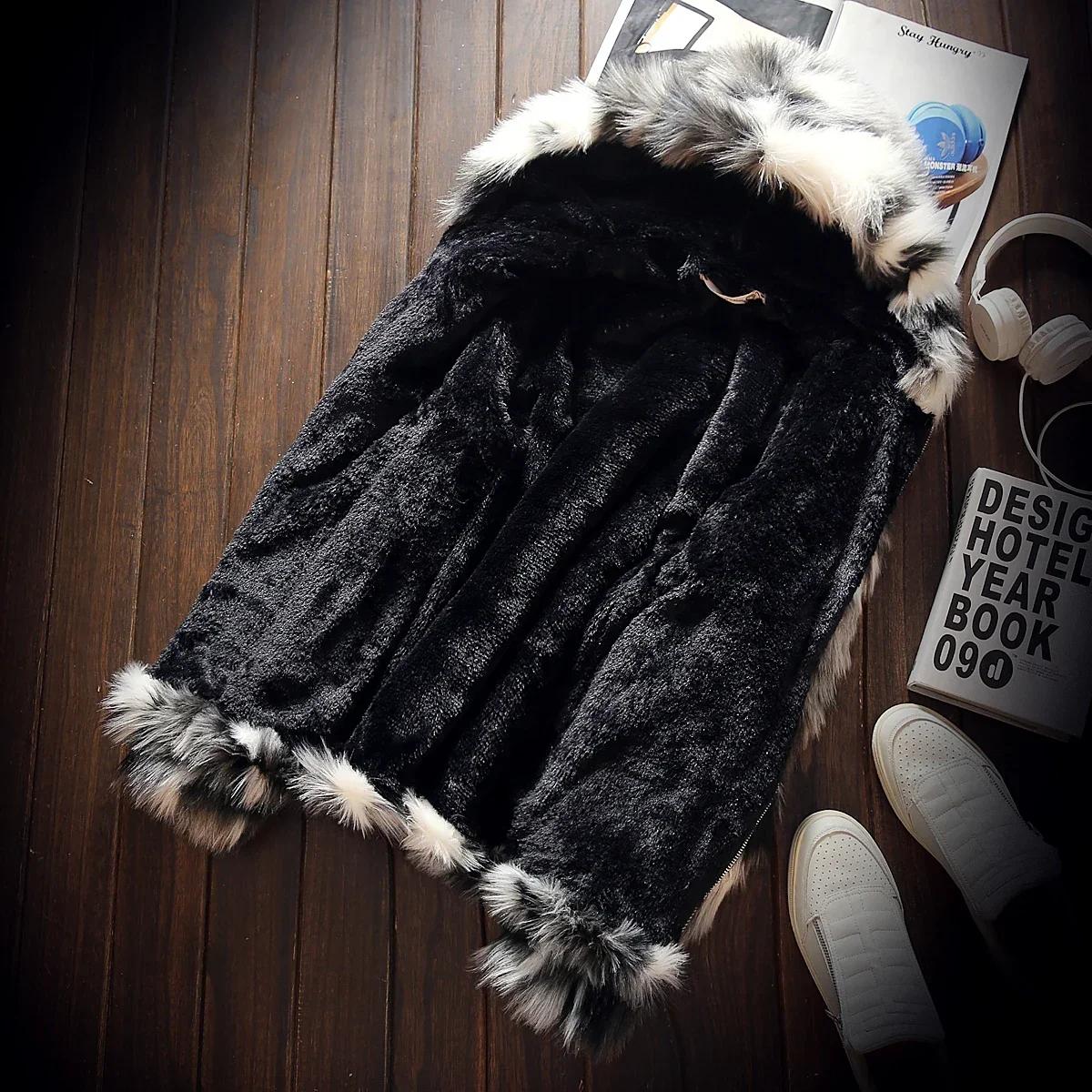 Manteau en fourrure de renard simulé pour hommes, vestes UNIS issantes à capuche, garde au chaud, mi