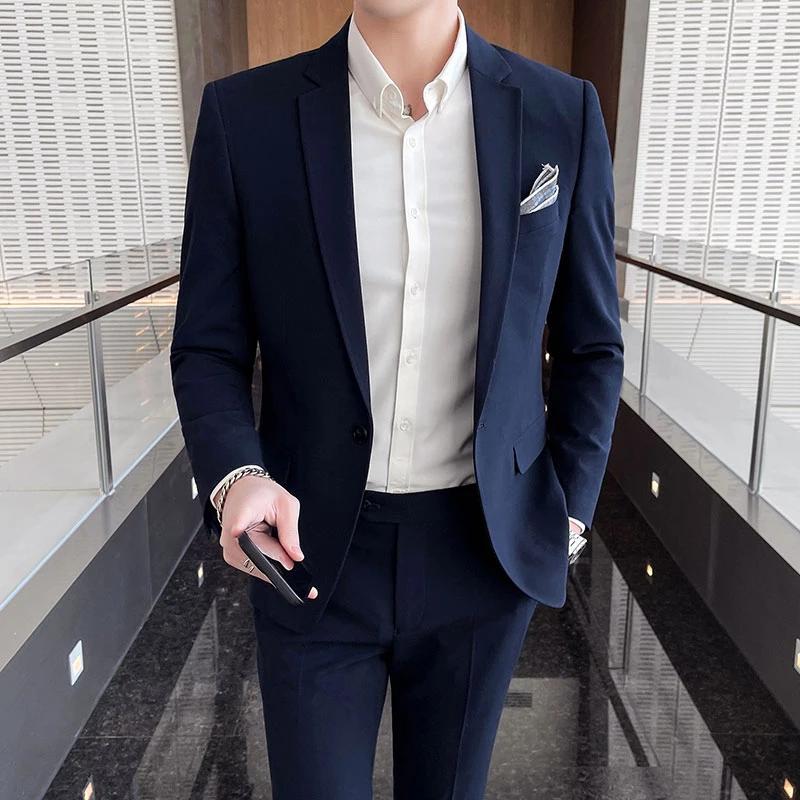 M-4XL 2024 Nouveau Homme Haute Qualité (costume + fj) All Fit mn Beau Banquet Décontracté Solide doc