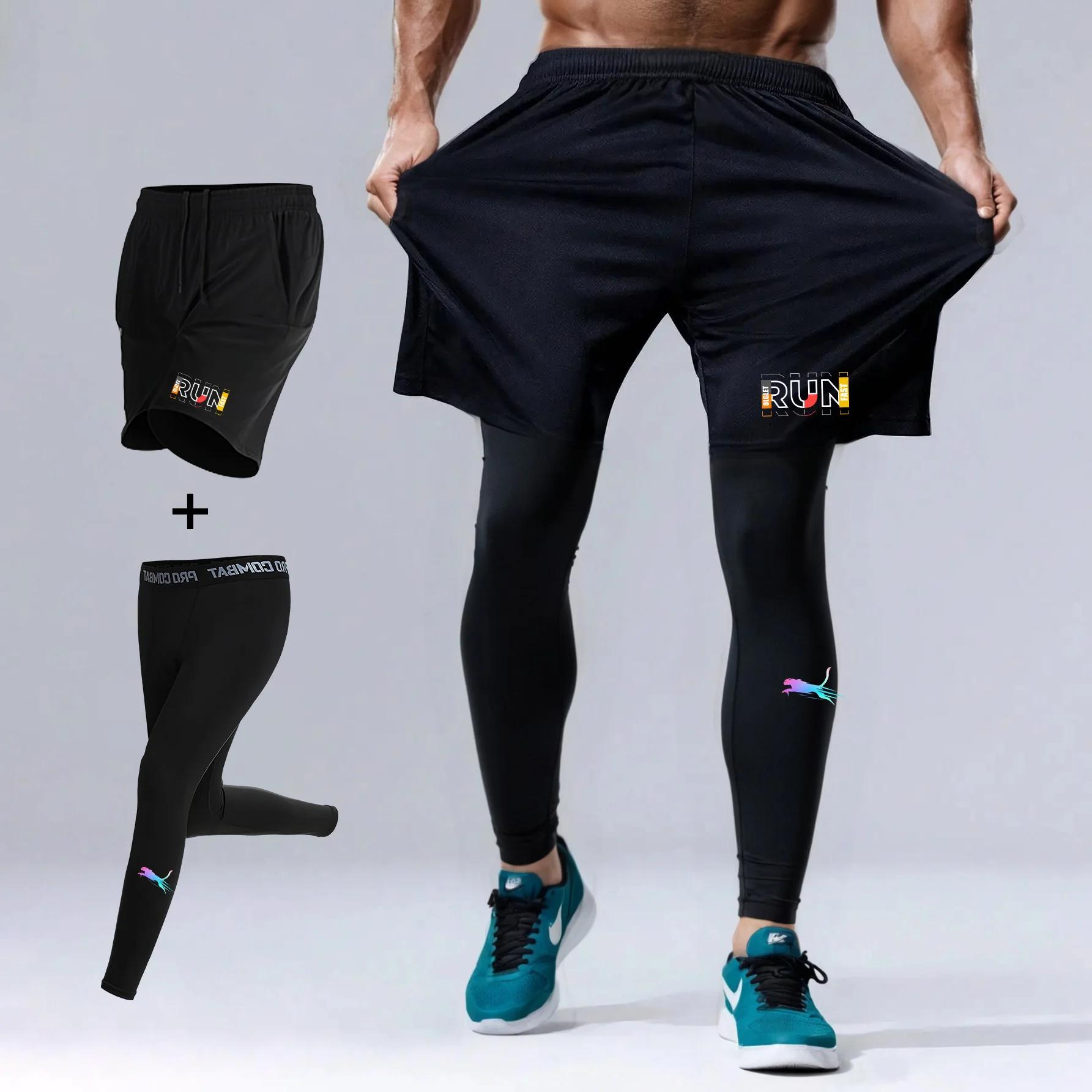Ensemble de course à pied 2 pièces pour homme, short de sport à séchage rapide avec collants de comp