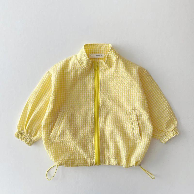 Veste d'été respirante à carreaux fins pour enfants, version coréenne, manches longues, vêtements dé