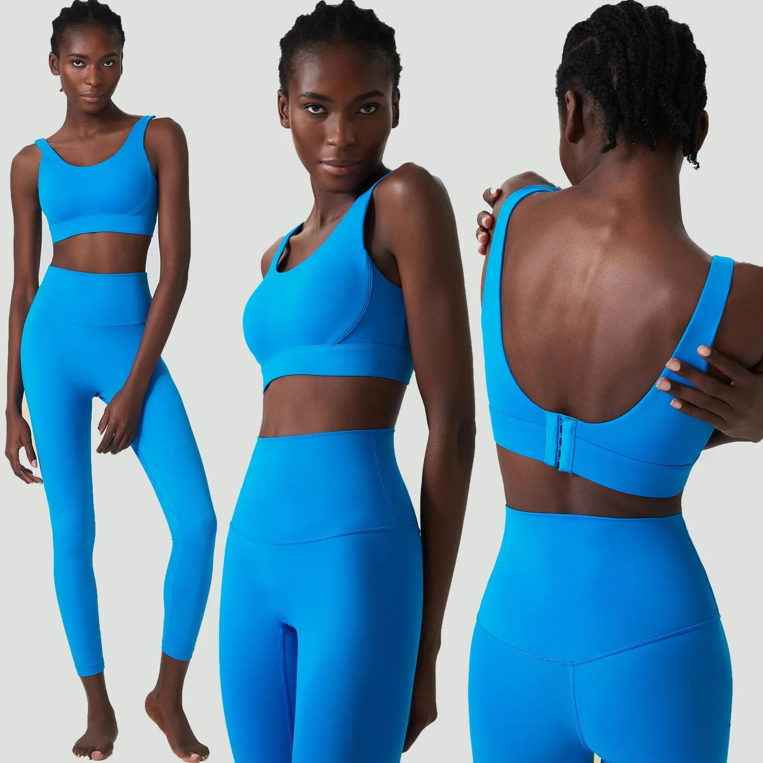 Ensemble de Yoga et Fitness pour femmes, couleur unie, doux, combinaison de gymnastique, respirant, 