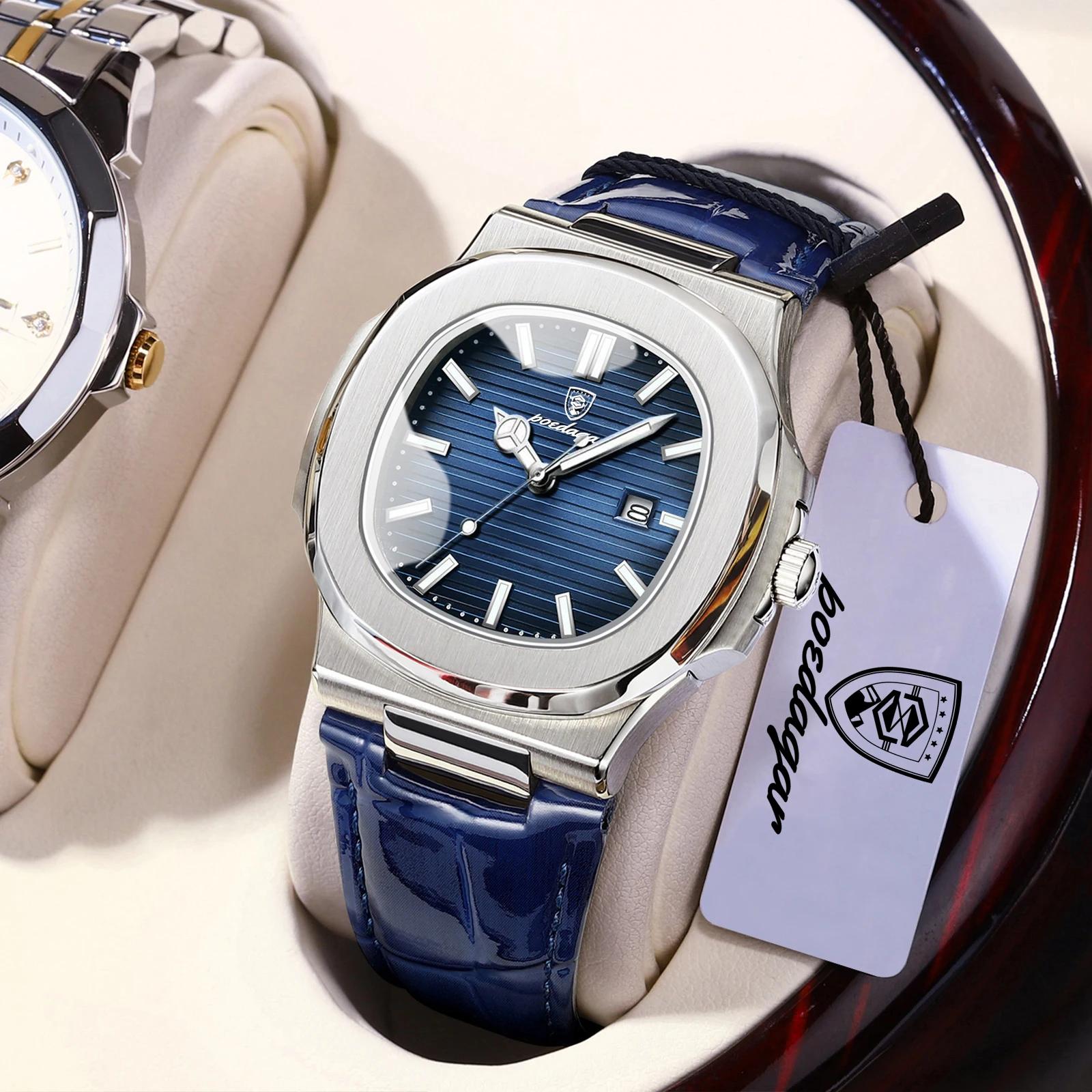 POEDAGAR Top carré homme montre Date étanche lumineux luxe hommes montre-bracelet de haute qualité e
