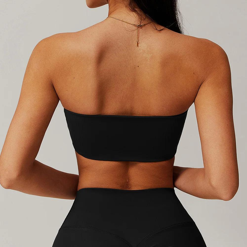 Soutien-gorge sport femme sans bretelles bustier bandeau - Haut fitness yoga respirant enveloppant