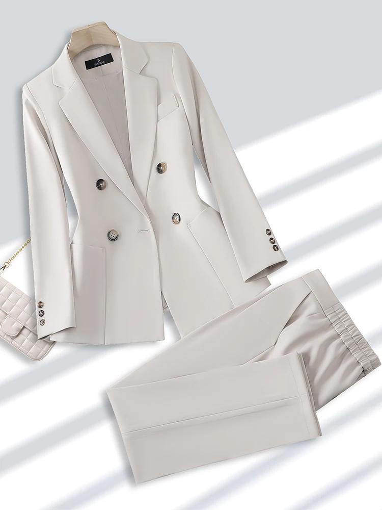 Costume pantalon à la mode pour femmes, tenue de bureau et de travail, Blazer et pantalon Beige, noi