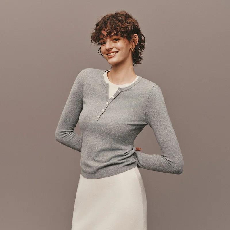 Semir tricoté pull femmes hiver col Henley faux deux pièces chauffeur antibactérien antistatique min
