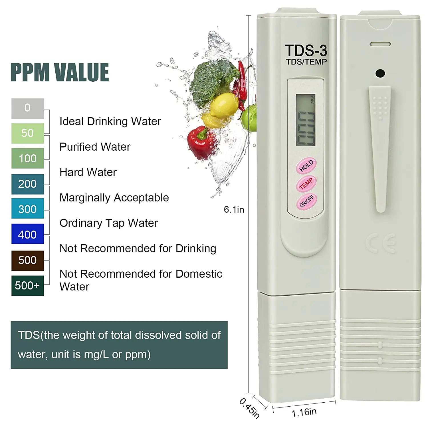 Testeur d'eau numérique TDS, stylo de qualité de l'eau PPM, plage de mesure 0-9999 PPM, idéal pour l
