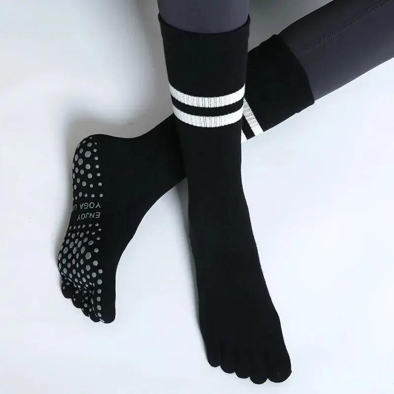 Chaussettes Yoga Femme Mi-Tube Antidérapantes Cinq Doigts Pilates Fitness Danse Ballet Intérieur