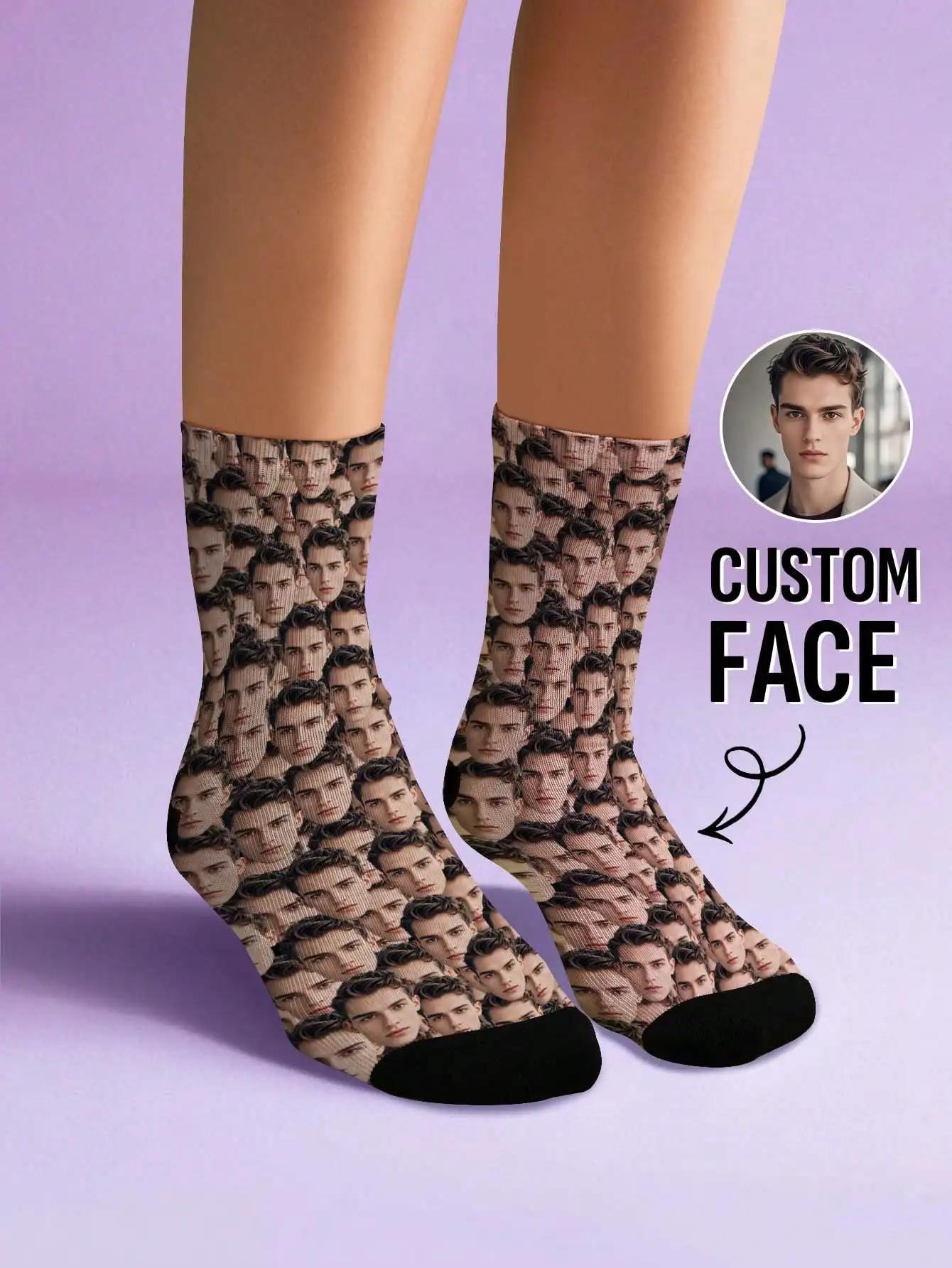 Chaussettes personnalisées avec Photo, cadeau amusant pour hommes, femmes, Couples, amis, chaussette