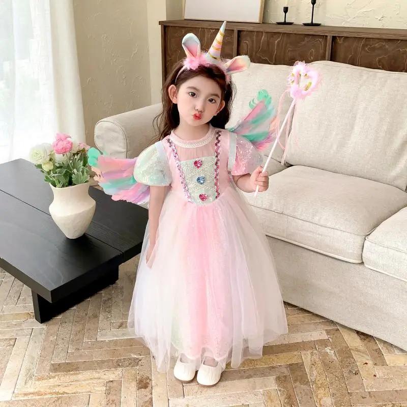 Robe de princesse sirène pour filles, en maille de pierres précieuses colorées à paillettes dégradée