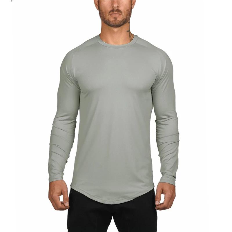 T-shirt de Fitness en maille unie à séchage rapide pour hommes, T-shirt à manches longues extensible