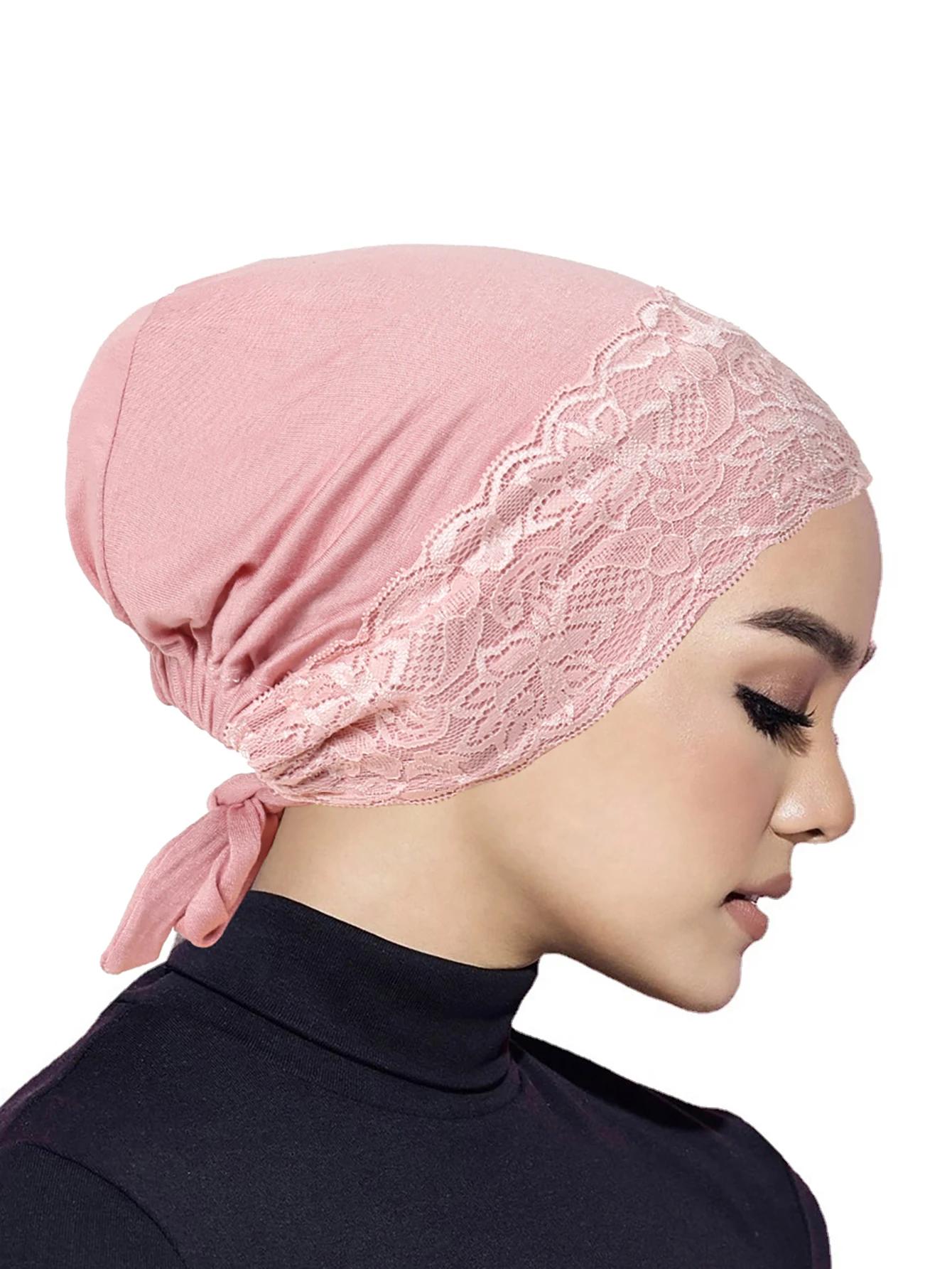 Sangle élastique douce Turban musulman chapeau dentelle intérieure Hijab casquettes islamique sous-é