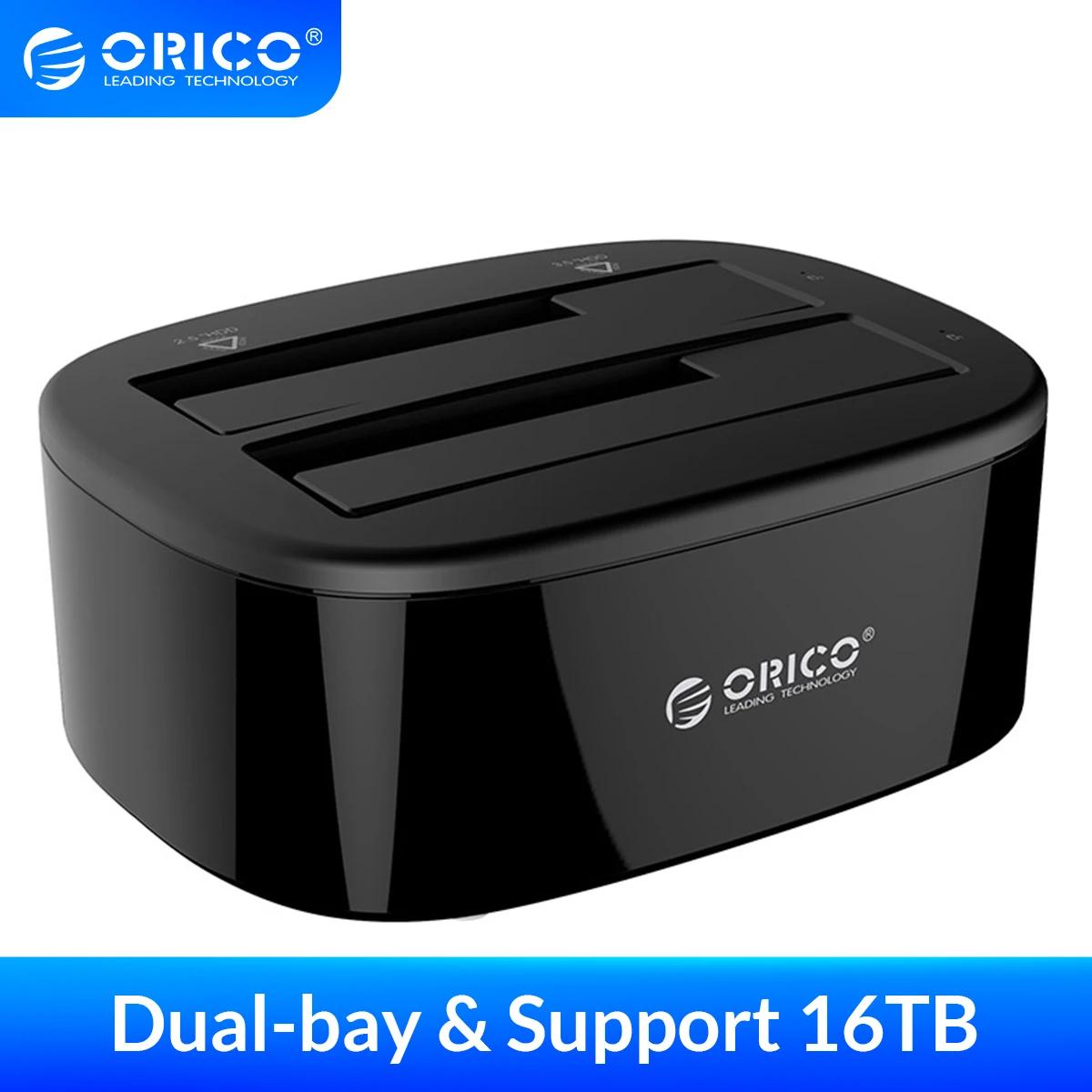 ORICO Station d'accueil pour disque dur double baie pour disque dur SSD 2.5/3.5 pouces avec adaptate
