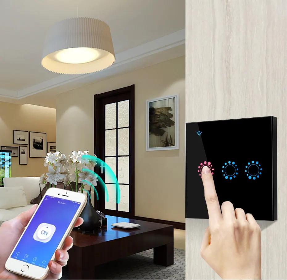 Tuya eWeLink Andrea EU WiFi Smart 3 Way Switch, 1, 2, 3 Gang, Glass Wall Touch Switch, Télécommande,