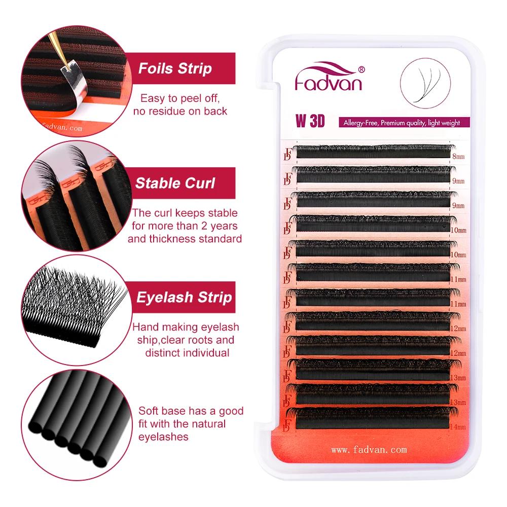 FADVAN 3D/4D/5D/6D/7D/8D Extension de cils en forme de W C D Curl cils de vison naturel préfabriqués